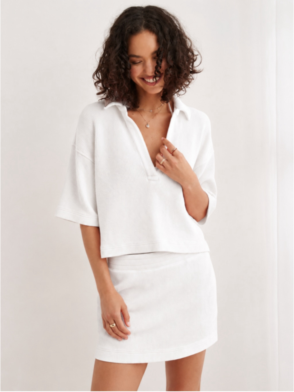 Aerie Set Wonder Ribbed Oversize Top & Matching Skirt White Outfit S